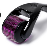 A derma roller, it's packet and the product standing alongside it's packet.